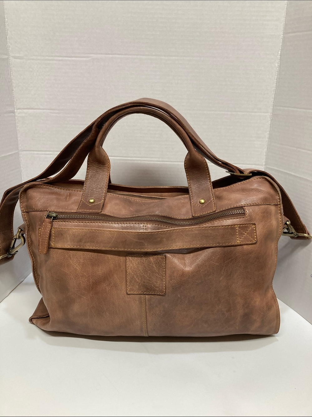 CARBON 2 COBALT distressed leather tote-bag Classic Brown Leather Satchel Bag - Picture 4 of 16